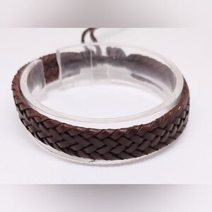 Men's Bracelet Leather Braided Brown New f90